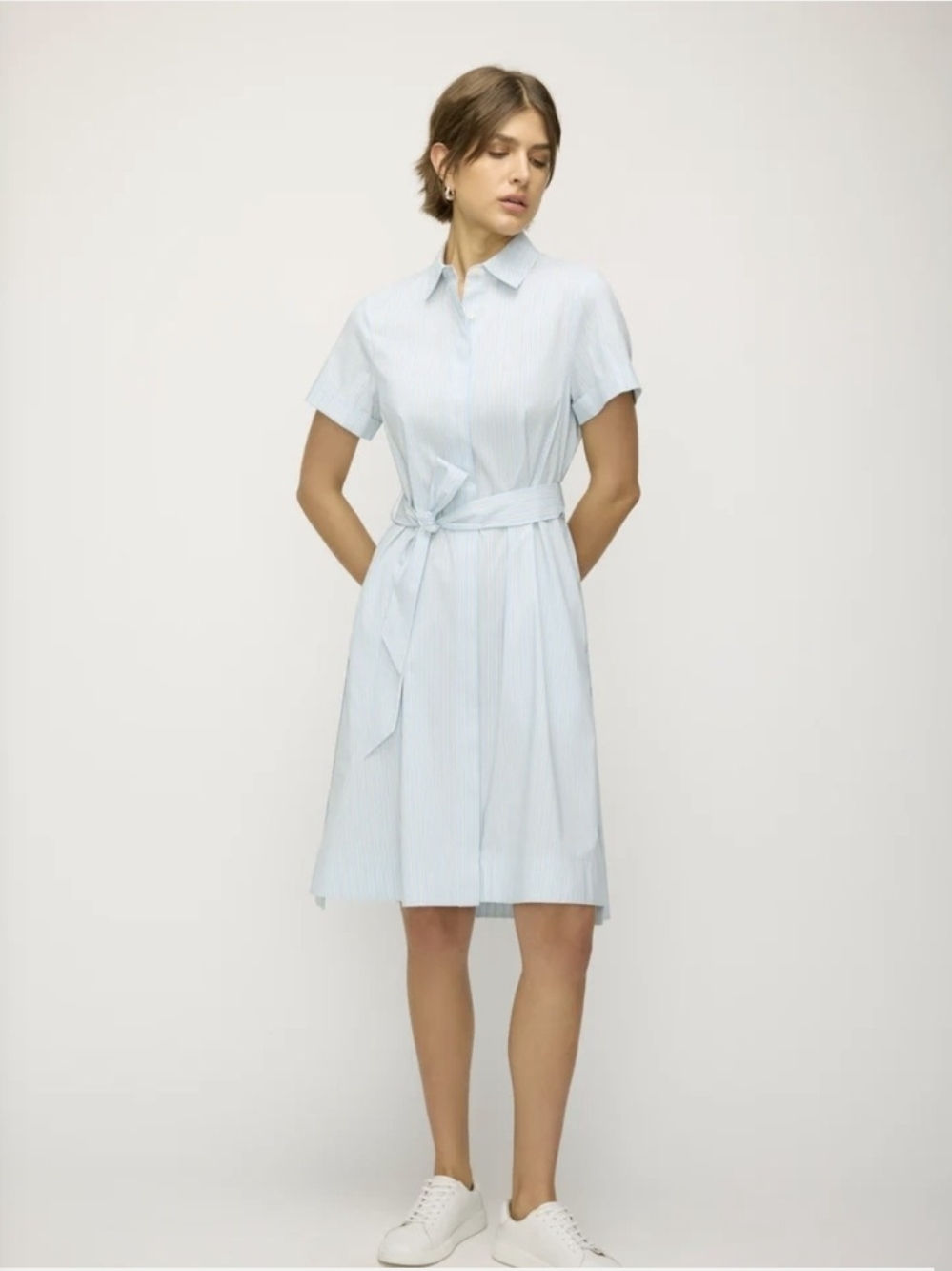 Kit and Ace Pale Blue Striped Shirt Dress with Self Tie